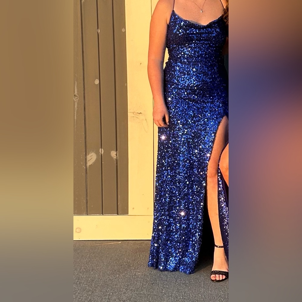 Blue Sequin Evening Gown / prom dress